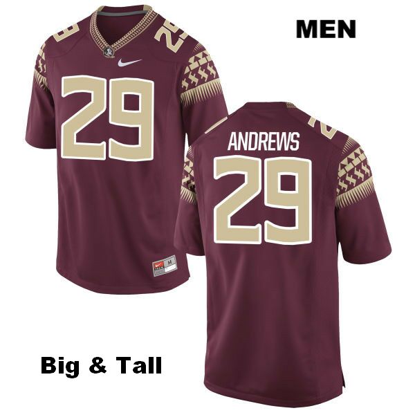 Men's NCAA Nike Florida State Seminoles #29 Nate Andrews College Big & Tall Red Stitched Authentic Football Jersey CUP7269SM